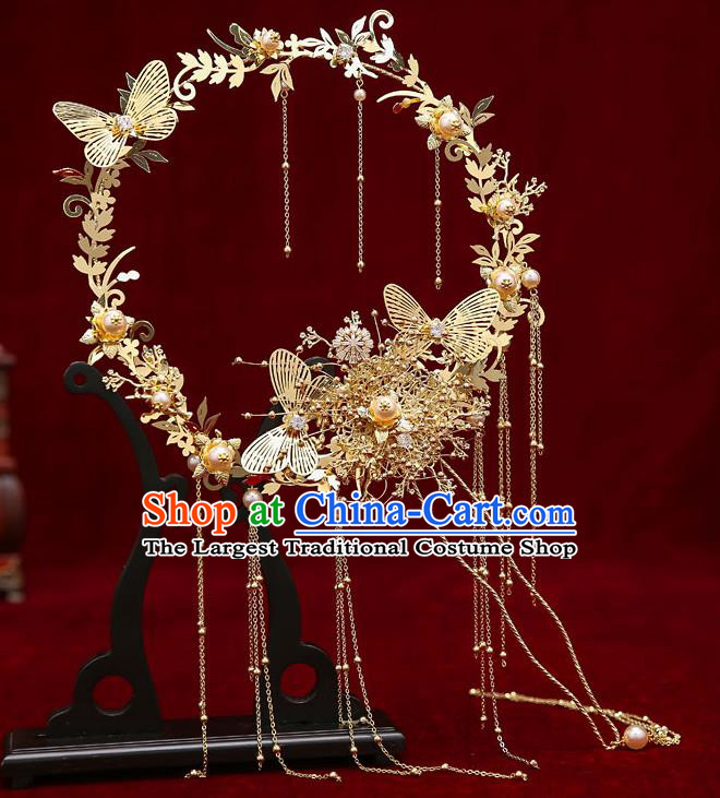 Chinese Handmade Golden Palace Fans Classical Fans Ancient Bride Props Butterfly Fans