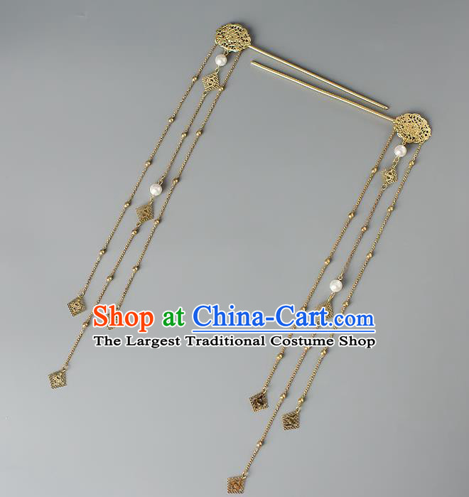 Chinese Handmade Golden Tassel Hair Crown Classical Wedding Hair Accessories Ancient Bride Hairpins Complete Set