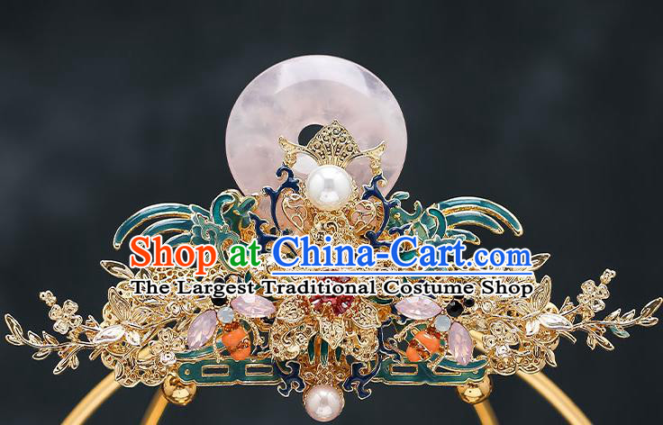 Chinese Handmade Jade Hair Crown Classical Wedding Hair Accessories Ancient Bride Hair Comb Hairpins Complete Set