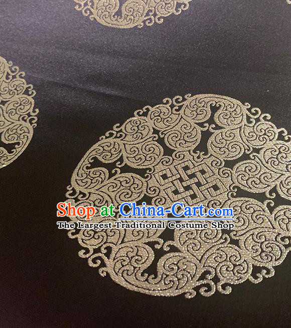 Chinese Traditional Pattern Black Silk Fabric Brocade Drapery Mongolian Robe Damask Material