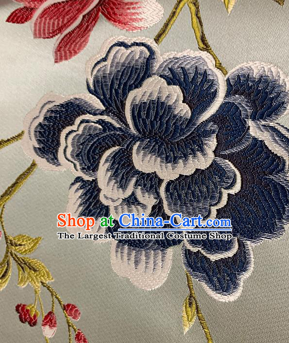Chinese Traditional Peony Birds Pattern Beige Silk Fabric Brocade Drapery Hanfu Dress Damask Material