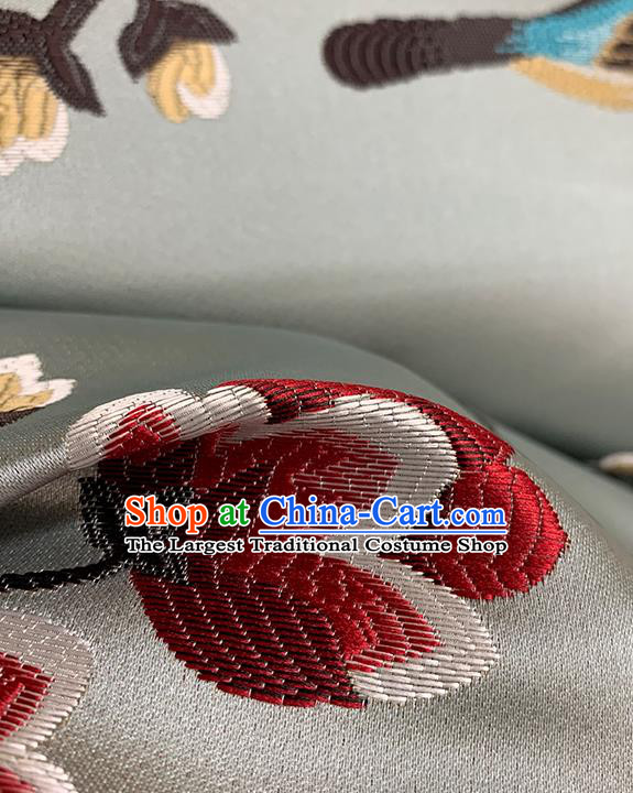Chinese Traditional Magpie Plum Pattern Grey Silk Fabric Brocade Drapery Hanfu Dress Damask Material