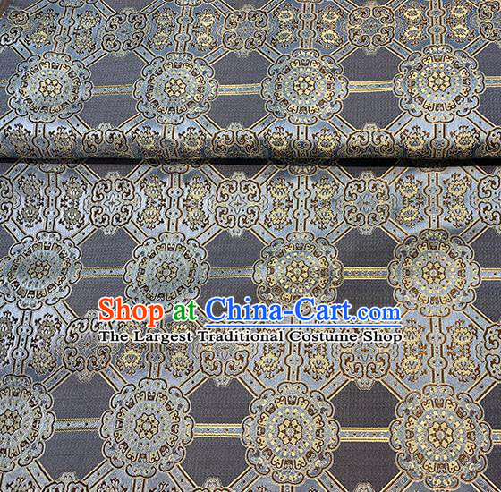 Chinese Traditional Gesang Flowers Pattern Deep Grey Silk Fabric Brocade Drapery Tibetan Robe Damask Material