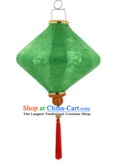 Chinese Traditional Green Silk Palace Lanterns Handmade Hanging Lantern New Year Classical Diamond Lamp