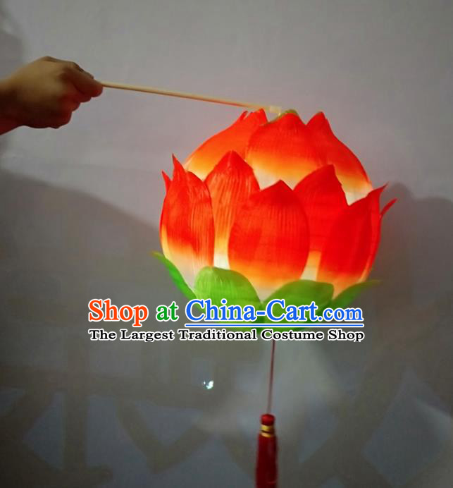 Chinese Traditional Lanterns Handmade Portable Lantern New Year Red Lotus Lamp