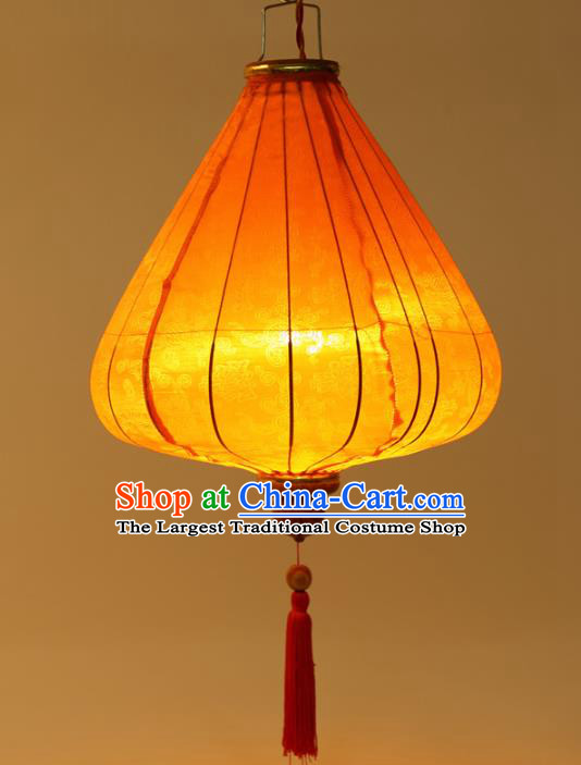 Chinese Traditional Jacquard Pattern Orange Silk Palace Lanterns Handmade Hanging Lantern Classical Festive New Year Tulip Lamp