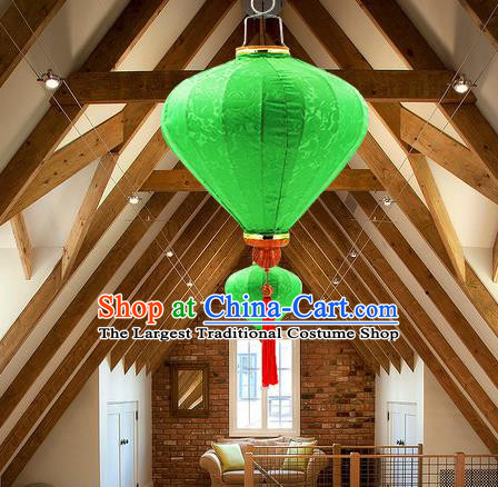 Chinese Traditional Green Silk Palace Lanterns Handmade Hanging Lantern Classical Festive New Year Diamond Lamp