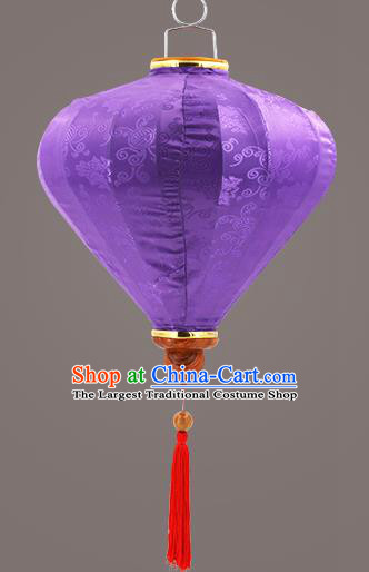 Chinese Traditional Purple Silk Palace Lanterns Handmade Hanging Lantern Classical Festive New Year Diamond Lamp