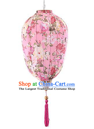 Chinese Traditional Printing Peony Pink Palace Lanterns Handmade Hanging Lantern Classical Festive New Year Lamp