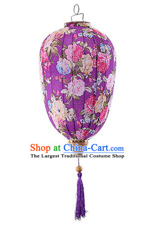 Chinese Traditional Printing Peony Purple Palace Lanterns Handmade Hanging Lantern Classical Festive New Year Lamp