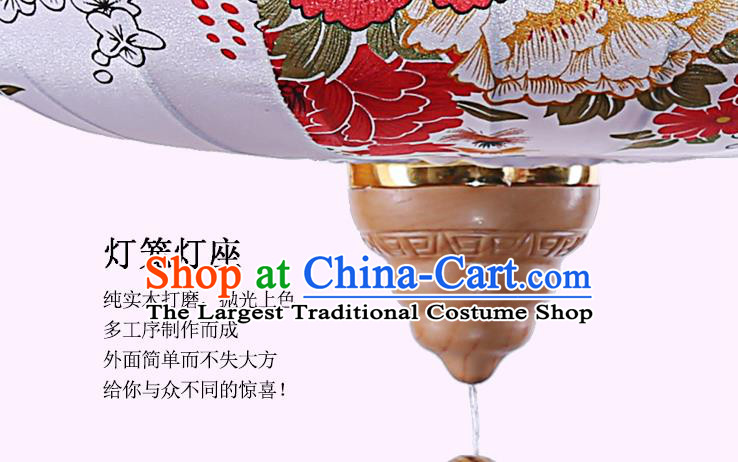 Chinese Traditional Printing Flowers White Palace Lanterns Handmade Hanging Lantern Classical Festive New Year Satin Lamp