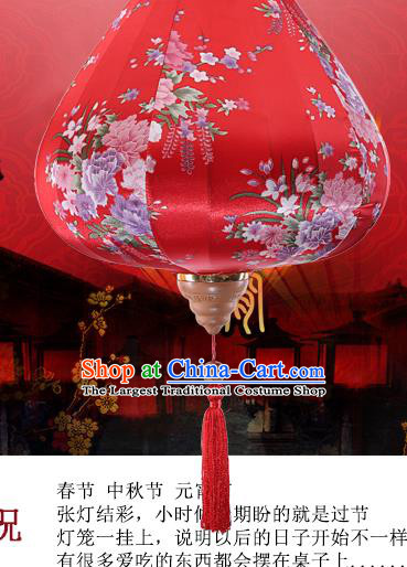 Chinese Traditional Printing Daffodil Red Palace Lanterns Handmade Hanging Lantern Classical Festive New Year Satin Lamp