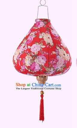 Chinese Traditional Printing Roses Red Palace Lanterns Handmade Hanging Lantern Classical Festive New Year Satin Lamp