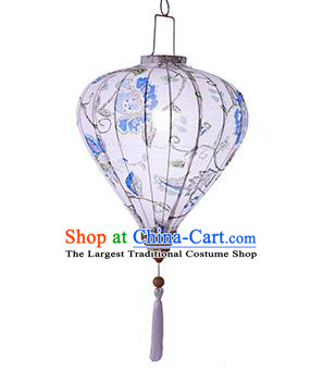 Chinese Traditional Ink Painting Blue Hydrangea Palace Lanterns Handmade Hanging Lantern Classical Festive New Year Lamp