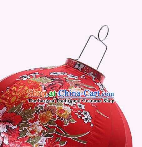 Chinese Handmade Printing Wheel Flowers Red Satin Palace Lanterns Traditional New Year Lantern Classical Mid Autumn Festival Lamp