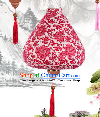 Handmade Chinese Red Peony Pattern Palace Lanterns Traditional New Year Lantern Classical Festival Cloth Lamp