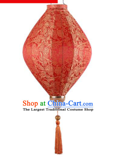 Chinese Handmade Red Satin Palace Lanterns Traditional Festive Hanging Lantern New Year Classical Jacquard Cloth Lamp