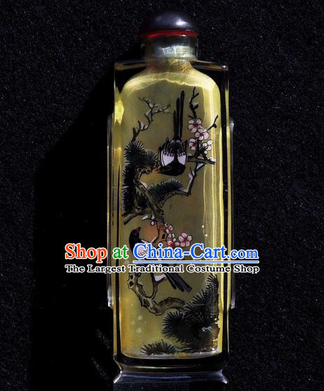 Chinese Handmade Yellow Snuff Bottle Traditional Inside Painting Plum Blossom Birds Snuff Bottles Artware