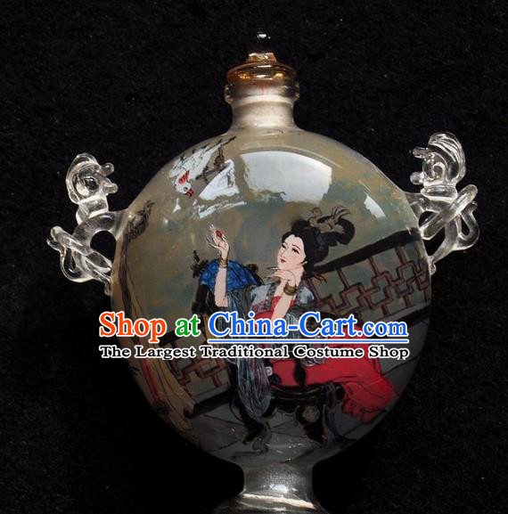 Chinese Handmade Snuff Bottle Traditional Inside Painting Beauty Snuff Bottles with Handles Artware