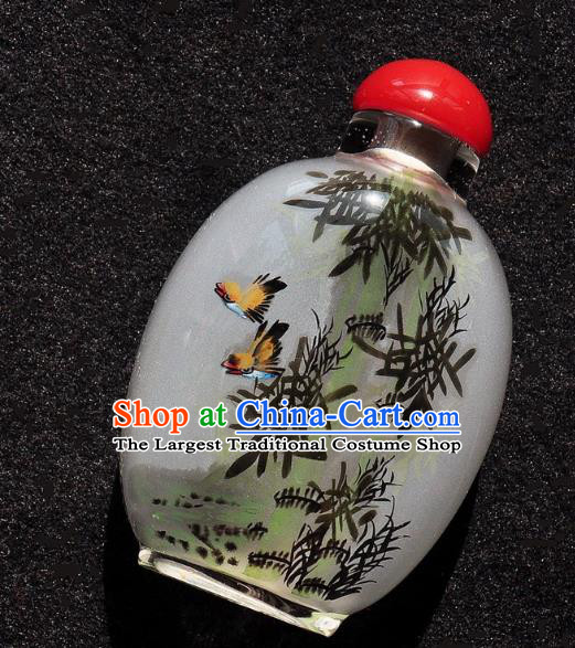 Chinese Handmade Snuff Bottle Traditional Inside Painting Bamboo Birds Snuff Bottles Artware