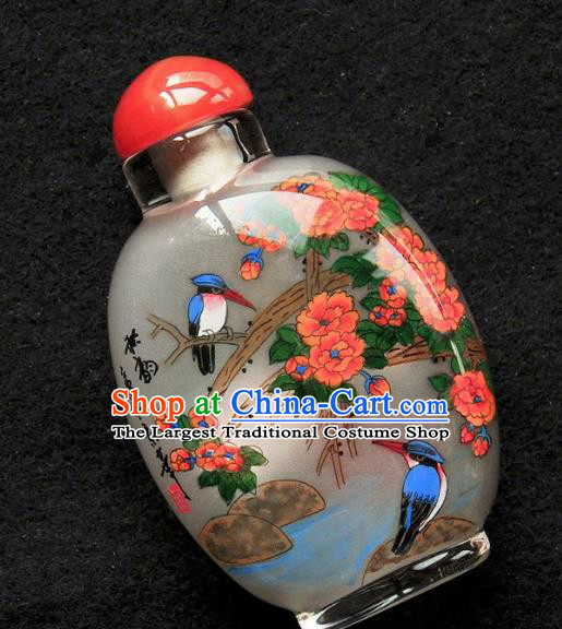 Chinese Handmade Snuff Bottle Traditional Inside Painting Camellia Birds Snuff Bottles Artware