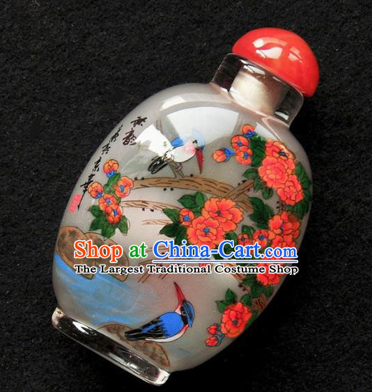 Chinese Handmade Snuff Bottle Traditional Inside Painting Camellia Birds Snuff Bottles Artware