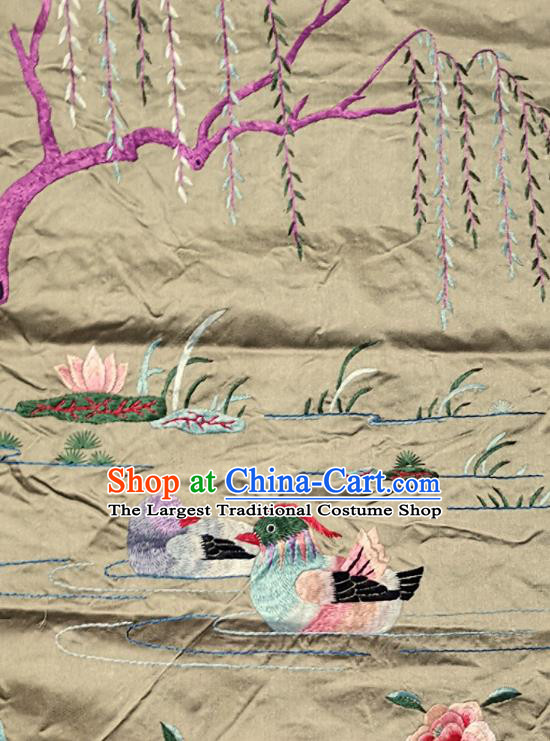 Traditional Chinese Embroidered Peony Mandarin Duck Fabric Hand Embroidering Dress Applique Embroidery Silk Patches Accessories