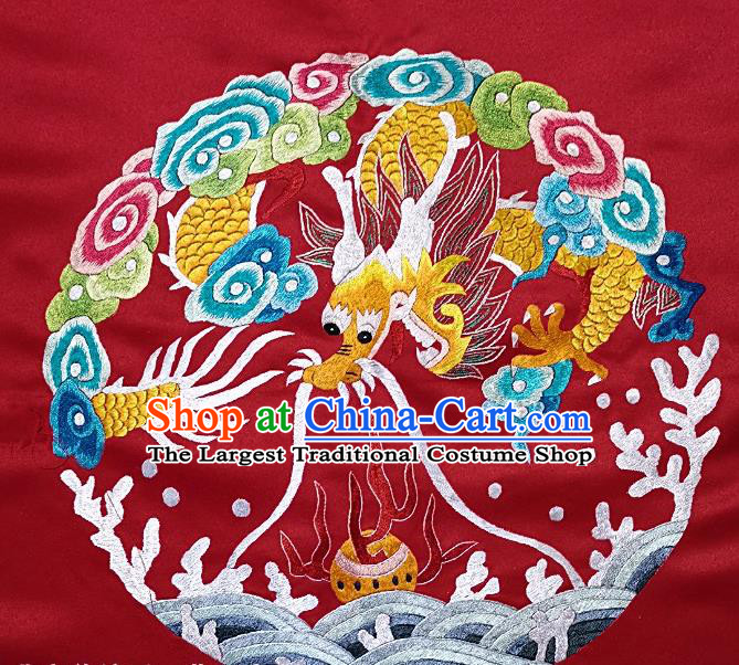 Traditional Chinese Embroidered Fabric Hand Embroidering Dress Round Applique Embroidery Wave Dragon Silk Patches Accessories