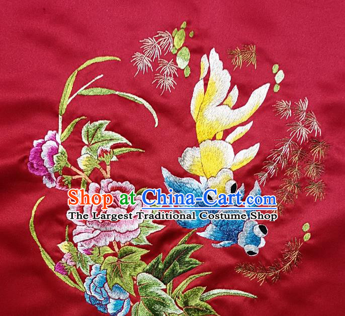 Traditional Chinese Embroidered Goldfish Fabric Hand Embroidering Dress Round Applique Embroidery Peony Silk Patches Accessories