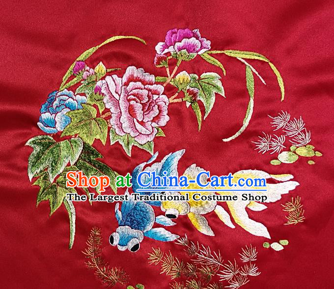 Traditional Chinese Embroidered Goldfish Fabric Hand Embroidering Dress Round Applique Embroidery Peony Silk Patches Accessories