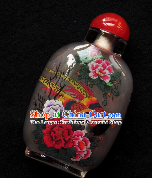 Chinese Handmade Snuff Bottle Traditional Inside Painting Golden Pheasant Peony Snuff Bottles Artware