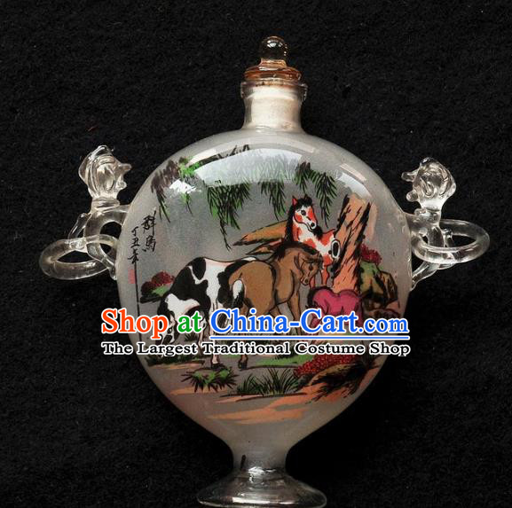 Chinese Handmade Snuff Bottle with Handles Traditional Inside Painting Horses Snuff Bottles Artware