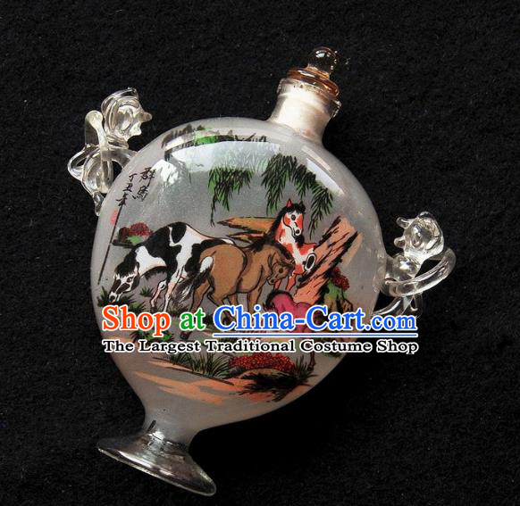 Chinese Handmade Snuff Bottle with Handles Traditional Inside Painting Horses Snuff Bottles Artware