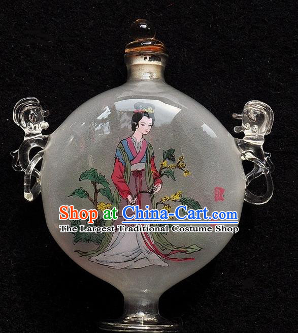 Chinese Handmade Glass Snuff Bottle Traditional Inside Painting Beauty Flowers Snuff Bottles Artware