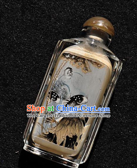 Chinese Handmade Snuff Bottle Traditional Inside Painting Lotus Fishes Snuff Bottles Artware