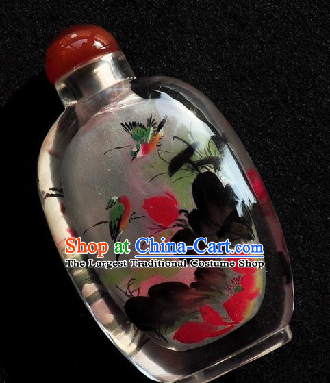 Chinese Handmade Snuff Bottle Traditional Inside Painting Peony Bird Snuff Bottles Artware