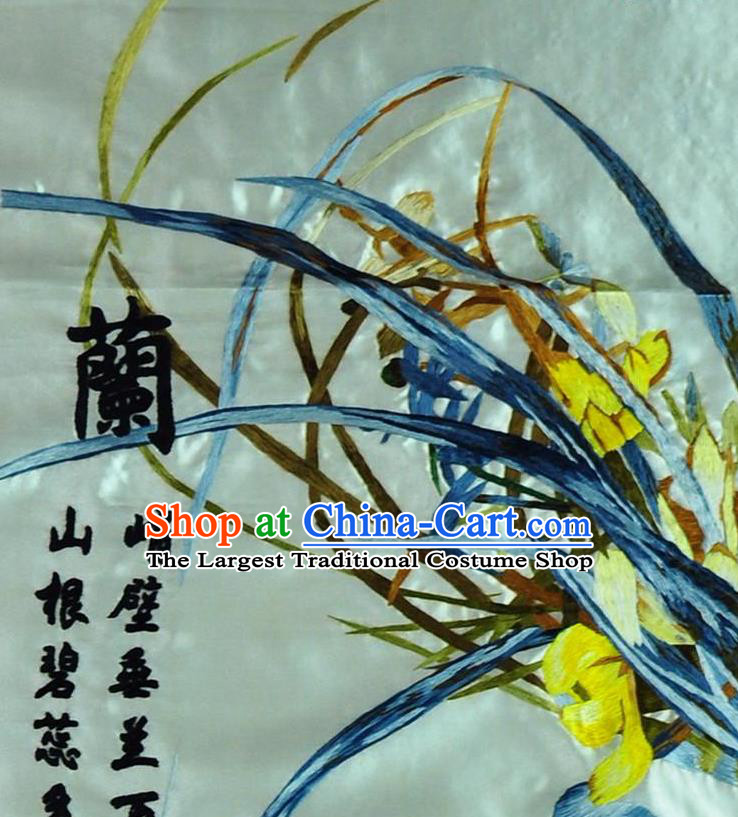 Traditional Chinese Embroidered Orchid Decorative Painting Hand Embroidery Silk Wall Picture Craft