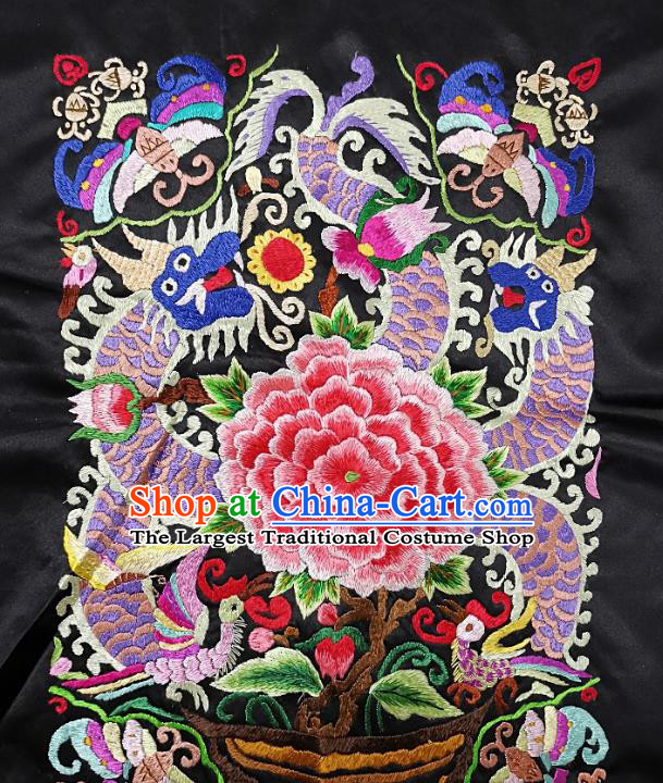 Traditional Chinese Embroidered Dragon Peony Fabric Patches Hand Embroidering Dress Applique Embroidery Silk Accessories