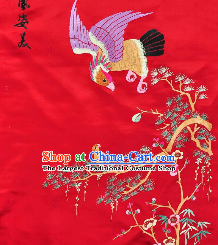Traditional Chinese Embroidered Pine Eagle Decorative Painting Hand Su Embroidery Red Silk Wall Picture Craft