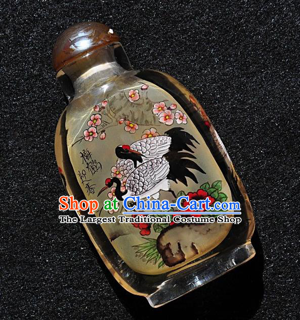 Chinese Handmade Glass Snuff Bottle Traditional Inside Painting Crane Plum Snuff Bottles Artware