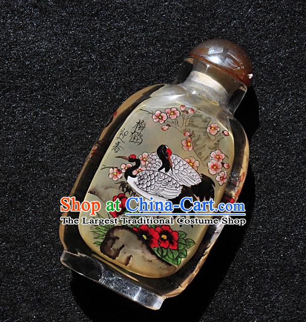 Chinese Handmade Glass Snuff Bottle Traditional Inside Painting Crane Plum Snuff Bottles Artware