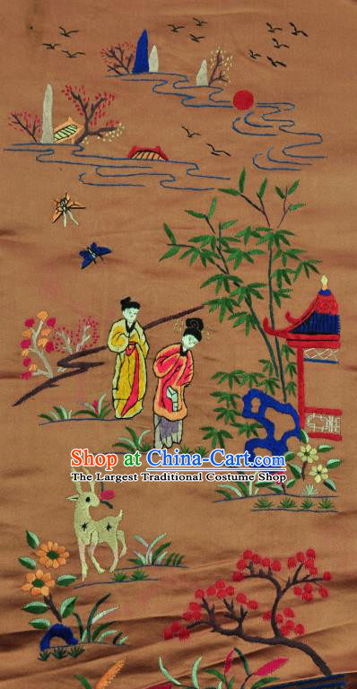 Traditional Chinese Embroidered Palace Lady Decorative Painting Hand Embroidery Brown Silk Picture Craft