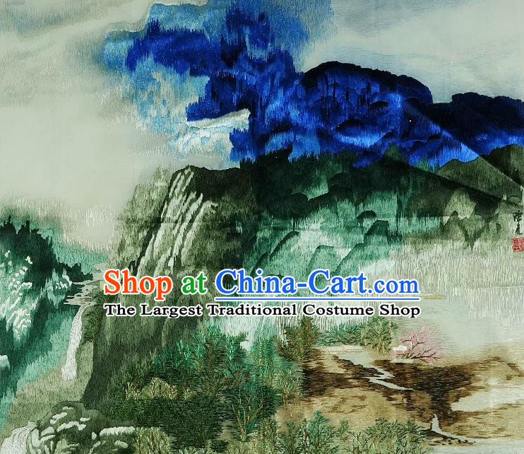 Traditional Chinese Embroidered Mountain View Decorative Painting Hand Embroidery Silk Picture Craft