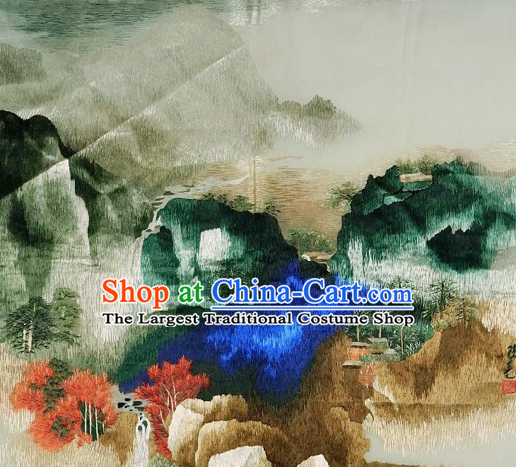 Traditional Chinese Embroidered Mountain View Decorative Painting Hand Embroidery Silk Picture Craft