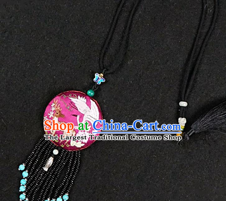 Traditional Chinese Embroidered Necklace Hand Embroidery Rosy Silk Pendant Accessories