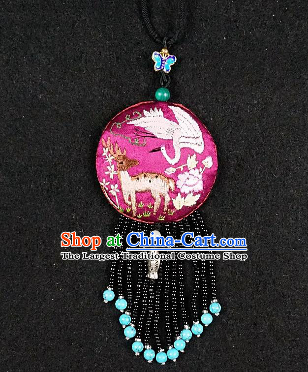 Traditional Chinese Embroidered Necklace Hand Embroidery Rosy Silk Pendant Accessories