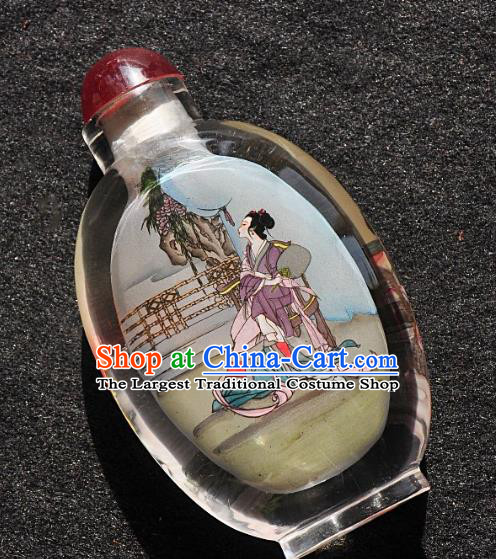 Chinese Handmade Glass Snuff Bottle Craft Traditional Inside Painting Peach Goddess Snuff Bottles Artware