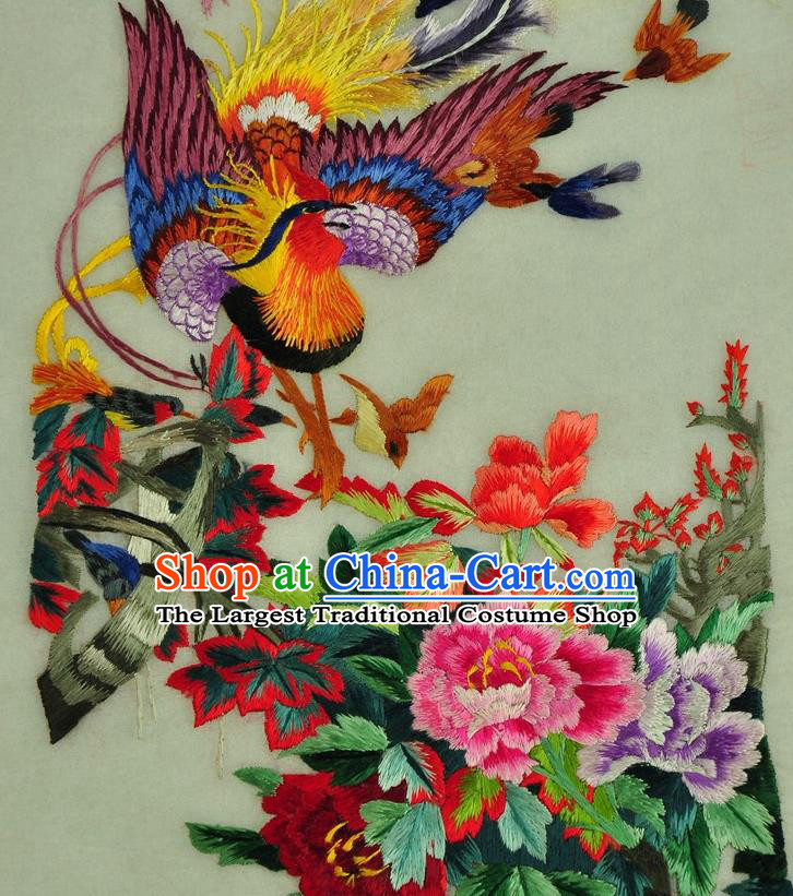 Traditional Chinese Embroidered Phoenix Peony Decorative Painting Hand Embroidery Silk Wall Picture Craft