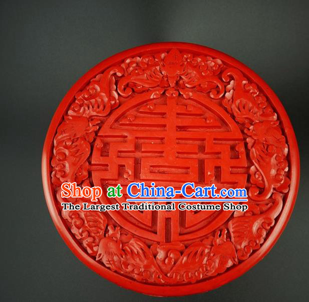 Traditional Chinese Carving Five Bats Lacquerware Hand Red Rouge Box Craft