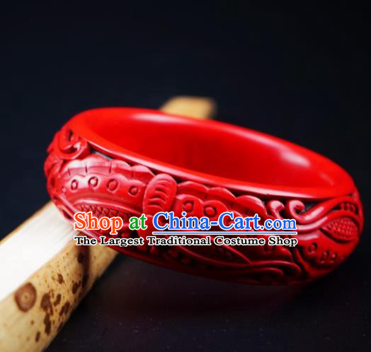 Traditional Chinese Carving Butterfly Lacquerware Bracelet Hand Red Bangle Accessories